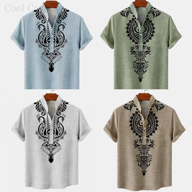 Ethnic Fashion For Men - Chemise Henley rétro pour homme, chemise